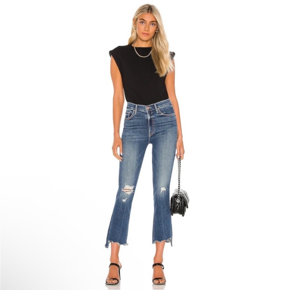 MOTHER Blue Cropped Distressed Jeans